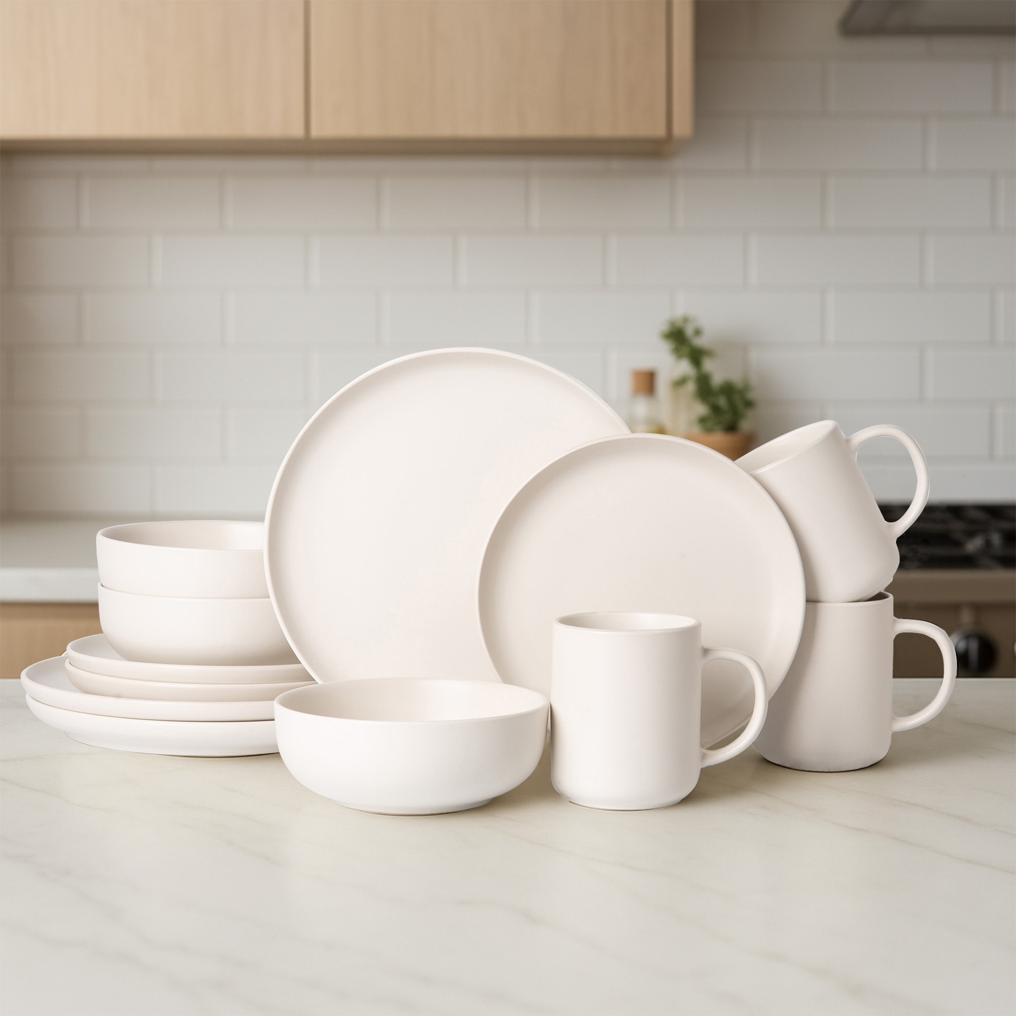 12-Piece Stoneware Dinnerware Sets With Mugs | Microwave & Dishwasher Safe | Non-Toxic Dinner Plates Bowls Set | Stackable Matte Glaze Kitchenware For 3_voghion.com